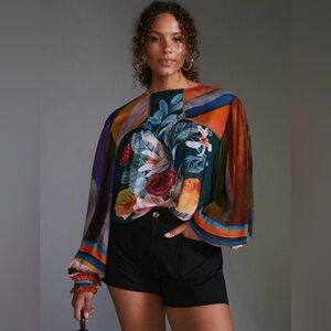NWOT Women Anthropologie Bl^nk London Miranda Peasant Blouse Medium Vibrant Chic